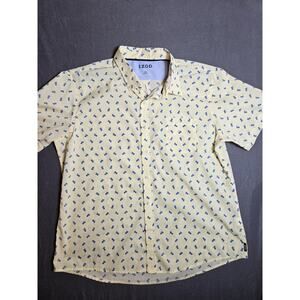 Izod Shirt Mens XXL Yellow Button Up Pineapple All Over Print Short Sleeve